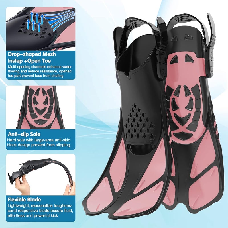 Seovediary Kids Snorkel Set, Mask Fins Snorkeling Gear for Kids Anti-Fog Swim Goggles 180 Panoramic View Dry Top Snorkel and Dive Flippers Combo with Travel Bag for Snorkeling Training Swimming Diving - Image 5